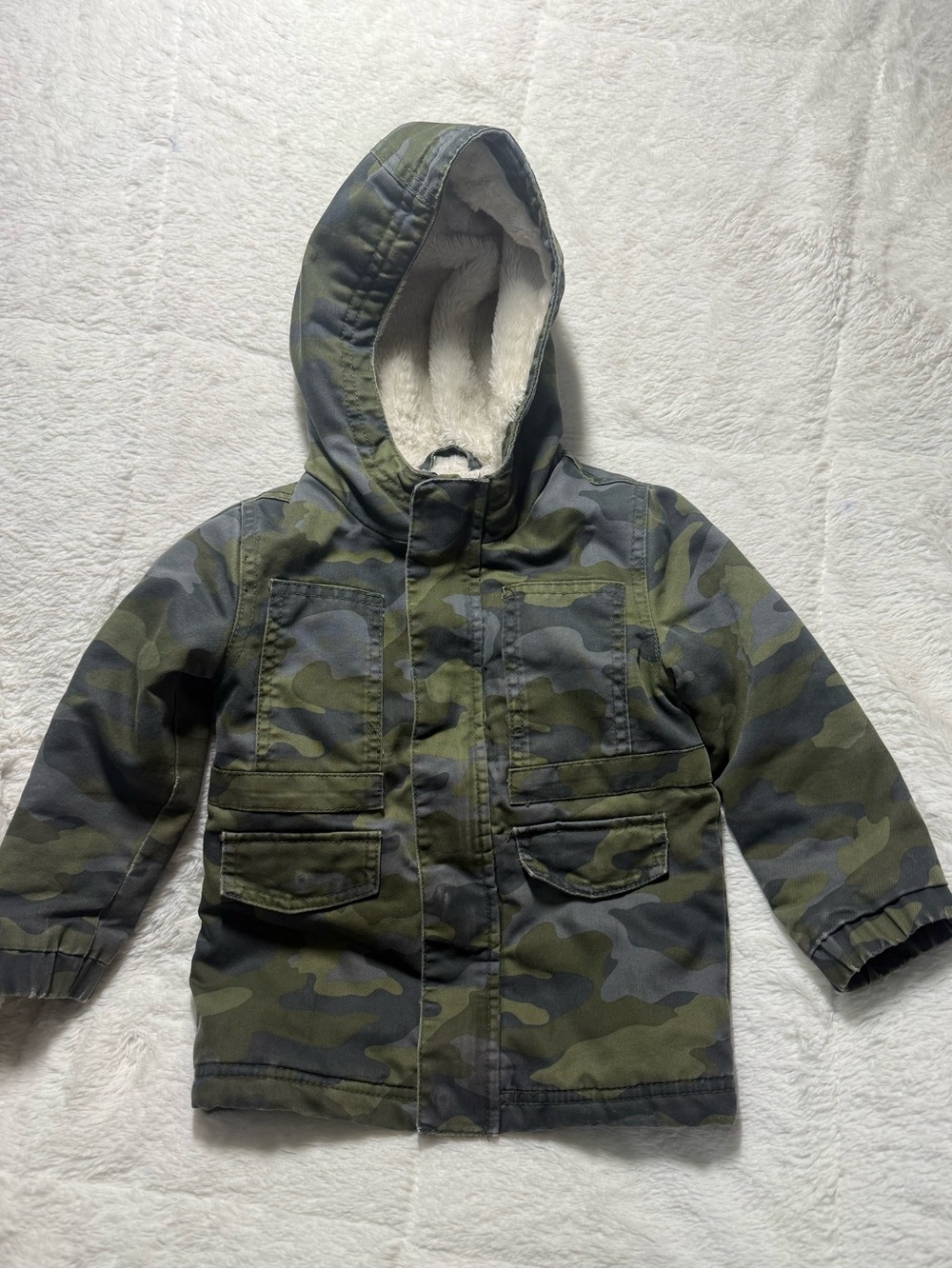 Kids Cat & Jack sz 3T Fleece Camo Hooded Jacket - Green/Gray